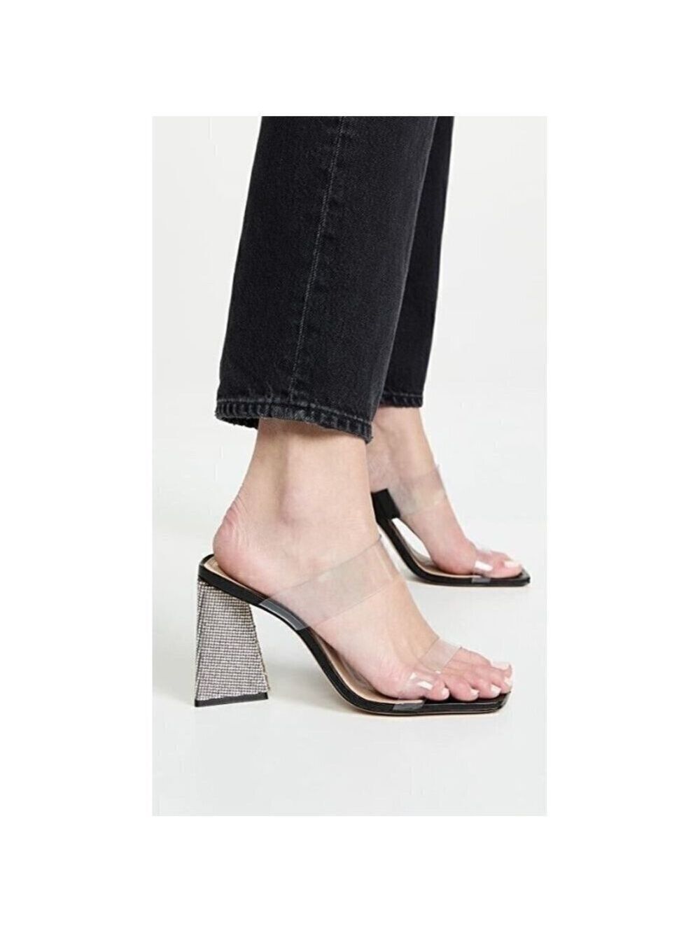 SCHUTZ "ariellen" embellished heel black Mules snadals